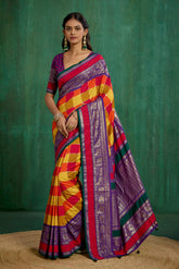 Shop Multi Elegant Tussar Silk Block Print Ready to Wear Sarees Online - Best Prices-RTW-4043